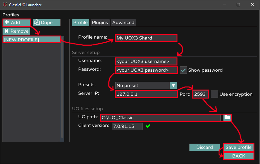 Guide to ClassicUO profile setup